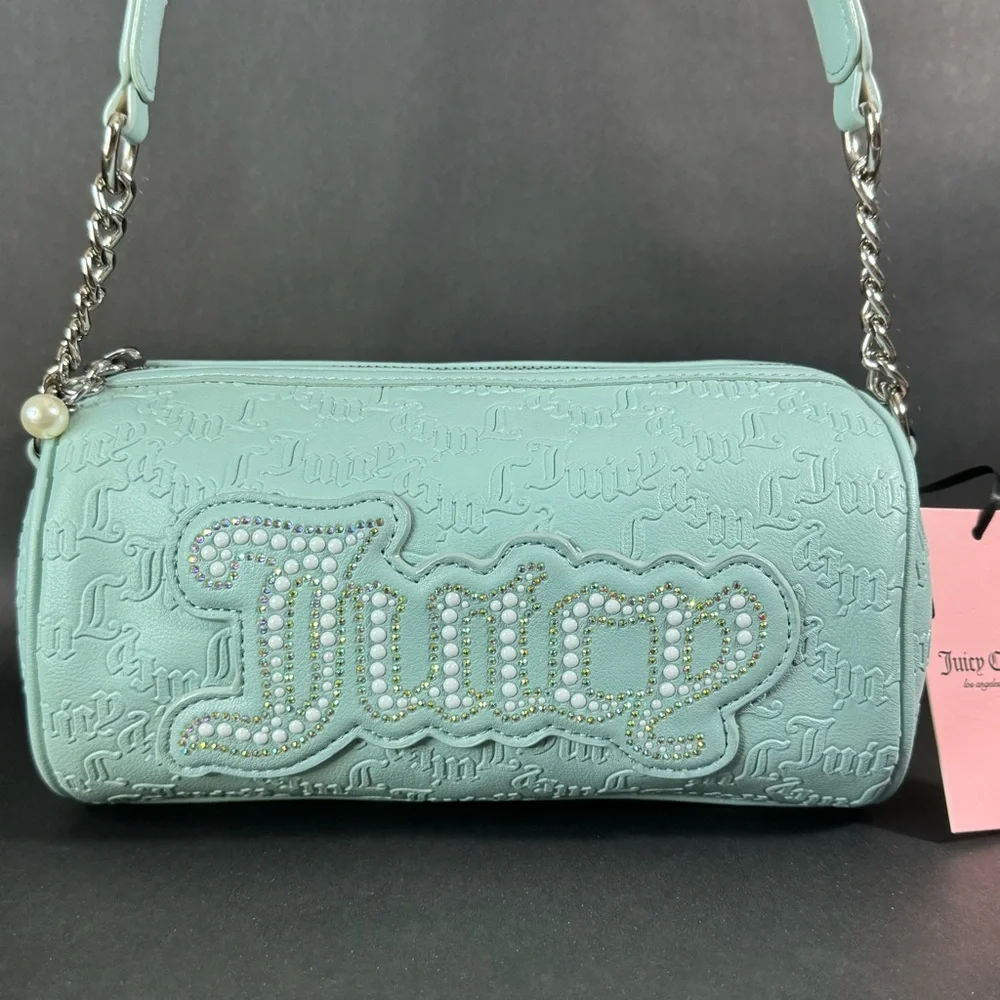 Juicy Couture YK2 String Of Pearls Roll Bag Pastel Turq - Rhinestone logo - Picture 2 of 8